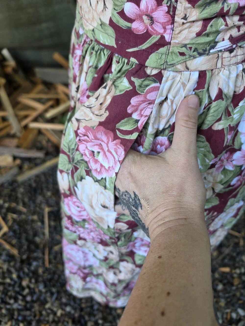 Vtg 70's 80's Floral High Collar Midi Dress Cottagecore Dark Academic Modest